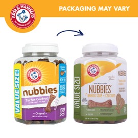 Arm & Hammer for Pets Nubbies Dental Treats for Dogs with Baking Soda and Calcium, Treat Chews Help Fight Bad Breath, Plaque & Tartar, Chicken, Value Bucket, 139 Pcs (Packaging may vary)