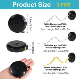 Set Di 3 Metri A Nastro Da Cucito, Metri A Nastro Flessibili Retrattili Bifacciali Per Cucito, Artigianato E Perdita Di Peso, 2 M + 1,5 M Con Misure In Centimetri E Pollici (Nero/Bianco, Nero/Giallo)