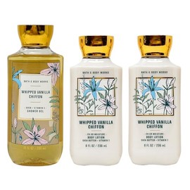 Bath and Body Work Whipped Vanilla Chiffon 3 Piece Bundle - Shower Gel and 2 Body Lotions - Full Size