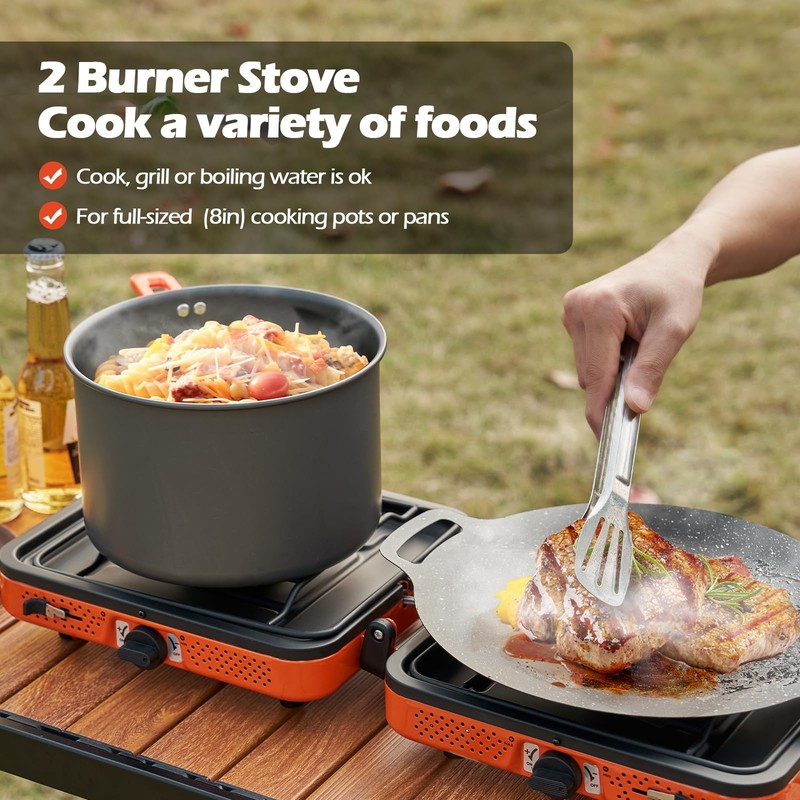 Odoland Portable 2 Burner Camping Stove Propane 17000 BTU/h Gas