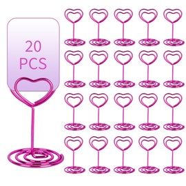 Biiange 20pcs Mini Place Card Holders, Heart Place Table Number Holders, Table Card Holders for Photos, Food Signs, Memo Notes, Weddings, Restaurants, Birthdays (Pink)