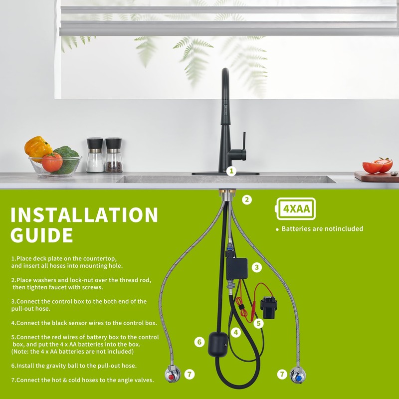 Tohlar Black Touchless Kitchen Faucet with Pull Down Sprayer, Stainless