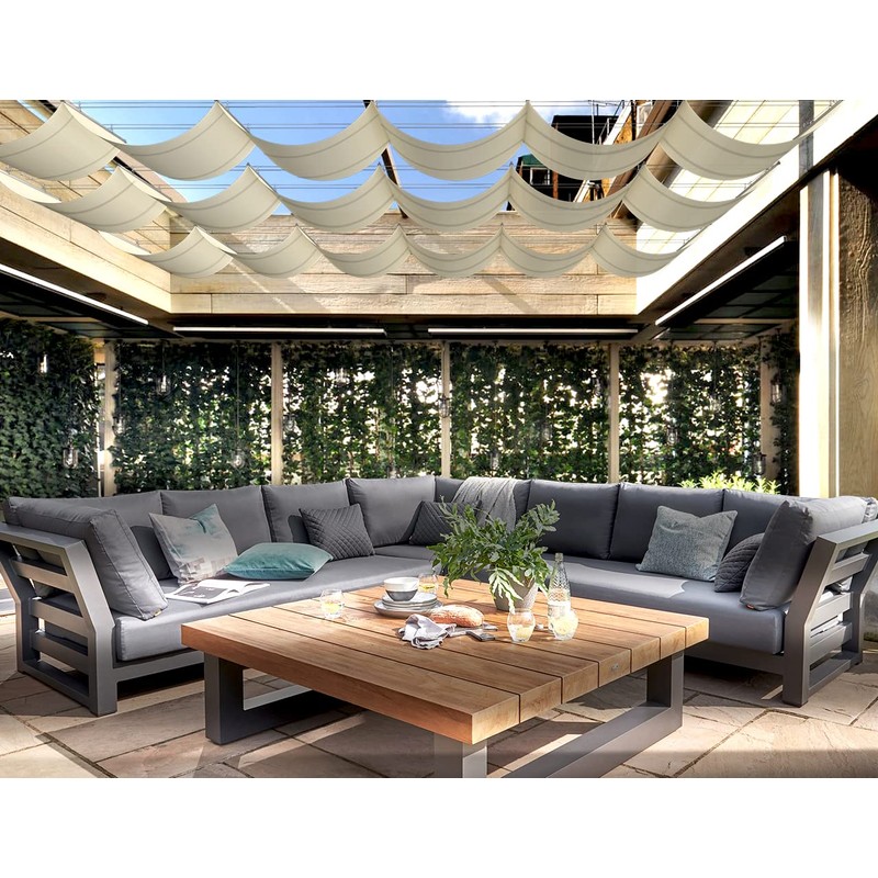 SunnyRoyal Beige 3'x12' Waterproof Pergola Shade Cover Retractable Sun Shade