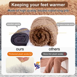 Rednow Snugg Cozy Socks,Fuzzy Socks Plush Warmth Long Socks,Winter Leg Warmers Over The Knee High Fuzzy Socks,Sleeping Fluffy Socks,Warm slippers Socks for Women Girls Indoor (Brown)