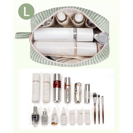 Narwey Cute Makeup Bag Small Toiletry Bag Travel Cosmetic Bag Organizer Make Up Bags with Organized Pockets for Women (Mint Green Stripe, Large)