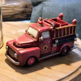 PARSAHO Vintage Fire Truck Model Piggy Bank Collective Decoration Miniature Vehicle Saving Bank Money Box Desktop Decor Firefighting Heroes Handcraft Firemen Gifts Red