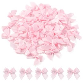 Jollybows Pack of 100 Mini Satin Ribbon Bows, 2.5 cm Pink Satin Ribbon Bows Mini Double Sided Colour Bow Mini Ribbon Bowtie for Sewing, Wedding Decoration, Cards, DIY Crafts, Hair Bow Hat, Gift
