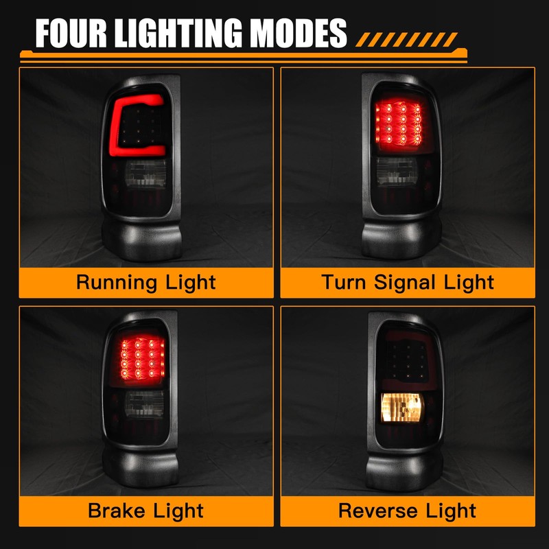 MAYELLO Black LED Tube Tail Lights Fit for 1994–2001 Dodge