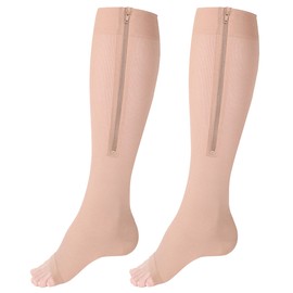 NuVein Medical Compression Stockings, 15-20 mmHg Support, Zipper Opening, Knee Length, Closed Toe, Beige, Small