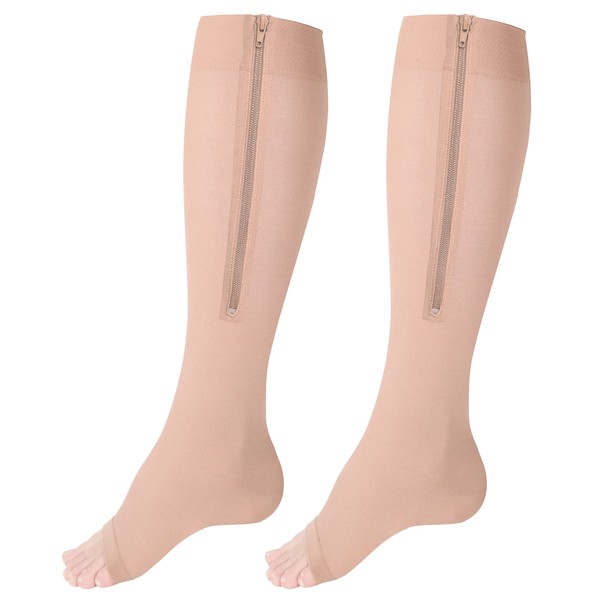 NuVein Medical Compression Stockings, 15-20 mmHg Support, Zipper Opening, Knee