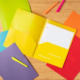 Youngever 6 Pack Heavy Duty Plastic Two Pocket Folders, Rainbow Colors, 2 Pocket Folders