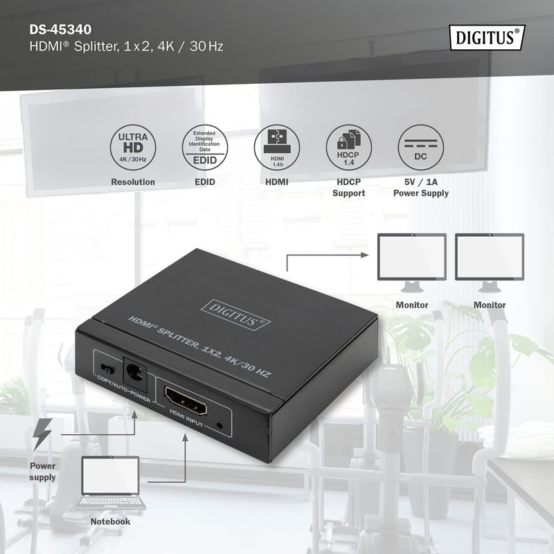 DIGITUS HDMI Splitter 1x2 4K/30Hz Black