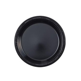 EcoQuality 7 inch Round Black Plastic Salad Plates – Heavy-Duty Disposable Party Plates for Birthdays, BBQs, Picnics & Events – for Catering, Weddings, and Holiday Gatherings (30)
