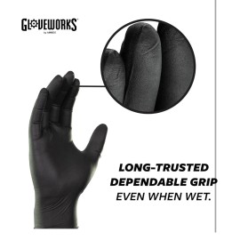 AMMEX GloveWorks GPNB46100 Industrial Black Nitrile Gloves,  5 mil, Size L - 100 Count