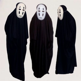 Halloween Mask Ghost Costume Cape COSplay No-Face Anime Outfit White-Purple Mask Full Costume+Gloves+Mask/XL 2ea