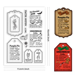 CRASPIRE Gingerbread Man Label Clear Rubber Stamps Christmas Bat Pumpkin Recipes Reusable Silicone Transparent Seals for Holiday Xmas Cards Making DIY Scrapbooking Photo Album Decorative
