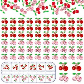 36 Pcs 3D Cherry Nail Charms Valentine's Day Cherry Nail Rhinestones 3D Shiny Nail Gems Nail Glitter Studs Nail Slices for Women Girl Nail Jewelry Making Crafts(Pink, Red,6 x 5.5 mm)