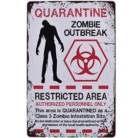 Warning Restricted Area Quarantine Zombie Outbreak Vintage Tin Signs Retro Metal Plate Wall Decor Funny Coffee Bar Signs 8X12Inch