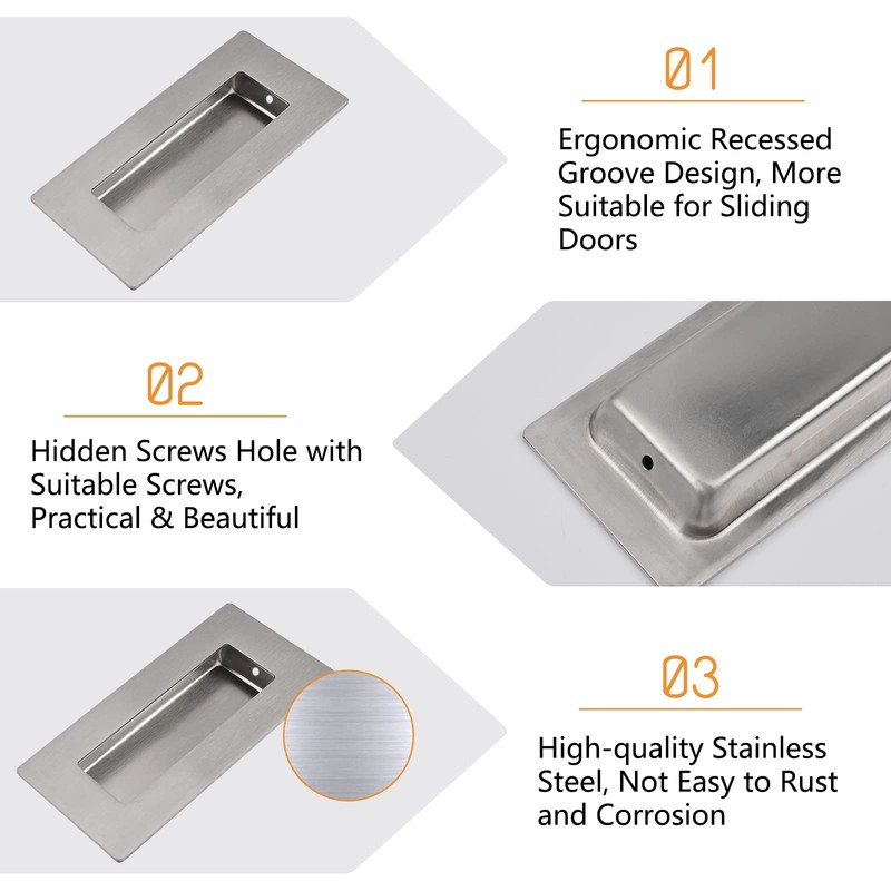 MOROBOR Brushed Nickel Flush Pull, 2Pcs Stainless Steel Rectangle Side