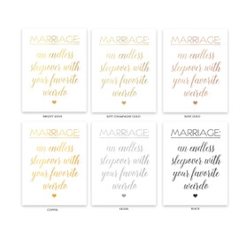Marriage An Endless Sleepover With Your Favorite Weirdo Gold Foil Print, Gift For Wife Or Husband Poster, Inspirational Quote, Unframed Cardstock Home Decor