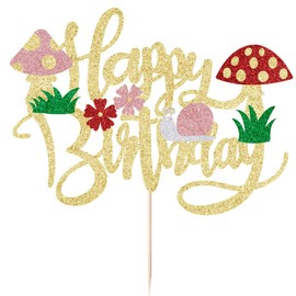 Decoración para tartas de hongos con purpurina, decoración para tartas de cumpleaños, para niñas y niños