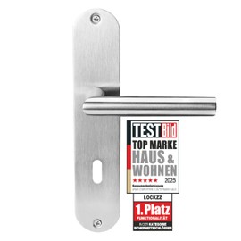 lockzz Door Handle Set Nuremberg Stainless Steel Matt Brushed - Long Plate L Shape for Room Doors & Interior Doors - BB Deadlock Door Fitting - Door Handle Set with Holding Spring - Renovation Set