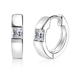 ASH'S CHOICE 925 Sterling Silver Hoop Earrings for Women, Hypoallergen Small Silver Hoop Earrings Thick Wide Tiny Cartilage Huggie Earring with Zirconia Square Diamond Hoop Earrings for Women Girls