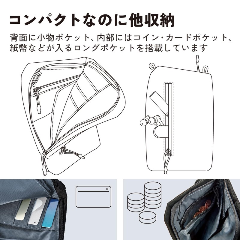 Elecom P-CLSPB01BK Smart Pouch, Smartphone Pouch, Multi Pockets, Card Pockets,