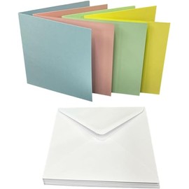 DJP 5x5 Square Creased Blank Pastel Smooth Cards & White Envelopes - Pack of 40