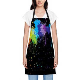Smooffly Colorful Paint Drops ink Splashes Grunge Apron,Adjustable Neck Bib Apron for Men Women,Suitable for Kitchen Cooking Waitress Chef Apron