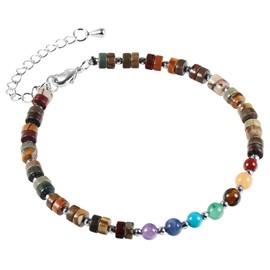 Nupuyai 7 Chakra Picasso Jasper Crystal Beads Bracelet for Women, Energy Healing Stone Adjustable Bracelet for Reiki Yoga Meditation