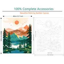 Yunnuo Landscape Paint by Numbers Kit for Adults Beginner, Sun & Mountain Paint by Number Canvas,Acrylic Abstract Paint with Numbers for with 3 Pcs Paintbrushes Home Wall Decor Gift (16 x 20 in)