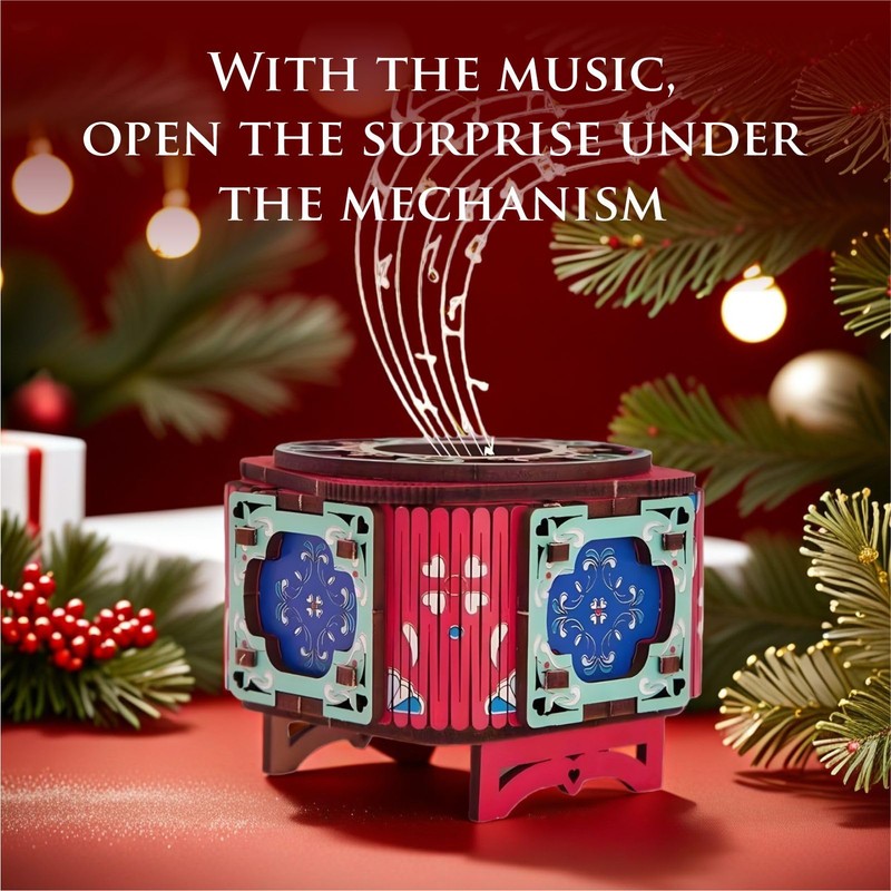 WHNICUST 3D Wooden Puzzle Music Box with Light Up Four-Leaf