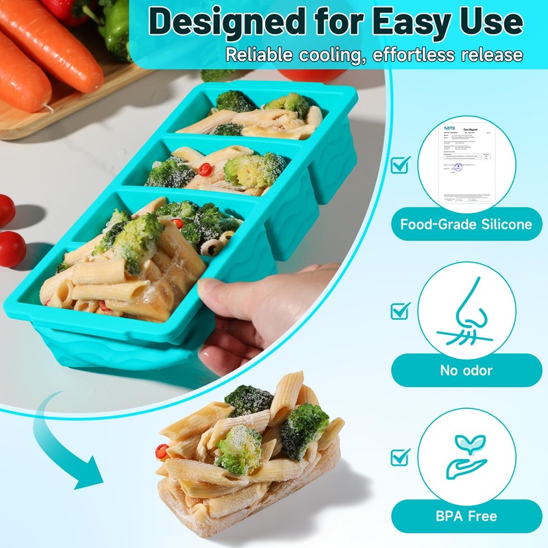3-Pack Silicone Freezer Trays with Lid, Soup Freezer Container Molds,