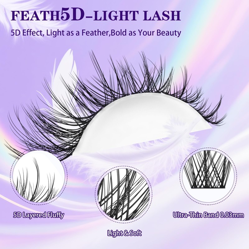 B&Q 5D Fluffy Wispy Cluster Lashes 8-16mm Mix Natural Lash
