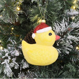 Toyland® 12cm Yellow Glittery Festive Duck Shaped Christmas Baubles – Christmas Tree Decorations
