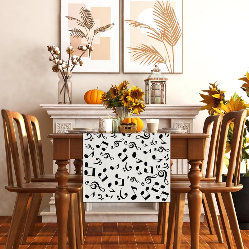 Musical Notes Table Runner Black and White Musical Notes Tablecloth