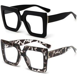 Breaksun - Gafas de luz azul de gran tamaño para mujer, gafas cuadradas gruesas, sin receta, color negro, Z 2pack (Black+ White Leopard), MM