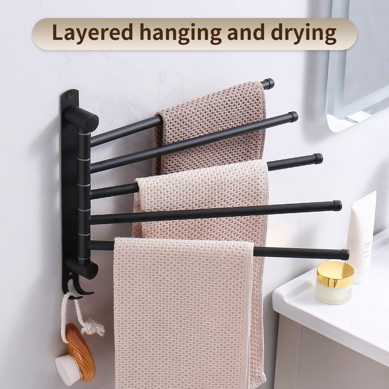 Swivel Towel Rack, 14" Thicken 304 Stainless Steel 5-Arm Adjustable