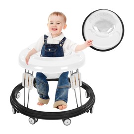 Adjustable Baby Walkers for Baby with Easy Clean Tray, Universal Wheeled Walker, Anti-Rollover Folding Walker for Girls Boys 6-18Months Toddler (White)