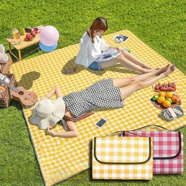 MIXNEX Extra Large Picnic Blanket Waterproof – 200×300cm Foldable Outdoor Camping Mat – Portable Ins-Style Thickened Picnic Rug for Beach, Grass, Park, Travel (Yellow)