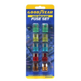 Goodyear 20pc Mini Blade Fuses - Includes Standard, Mini & Maxi Fuses For Automotive Use | Reliable And Durable Fuse Assortment For Vehicle Electrical Repairs And Maintenance | Common Fuses