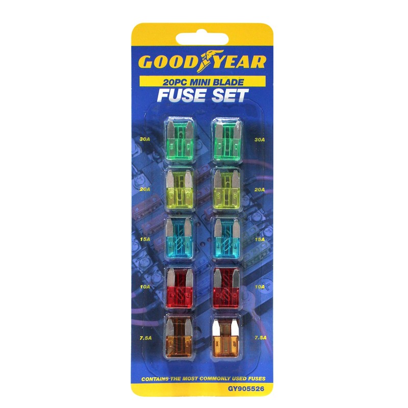 Goodyear 20pc Mini Blade Fuses - Includes Standard, Mini &