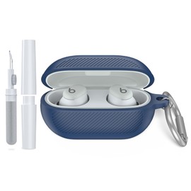WADVCU for Beats Solo Buds(2024) Case Cover with Cleaner Kit, Soft Silicone Shockproof Protective Cover Compatible with Beats Solo Buds True Wireless Earbuds Charging Case with Carabiner-Blue