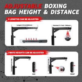 Pvrud Heavy Bag Hanger Wall Mount Punching Boxing Bag Bracket -Square Tube, Heavy Duty Adjustable Length & Height for Boxing, Taekwondo, Muay Thai Bags, for Home Gym Installation