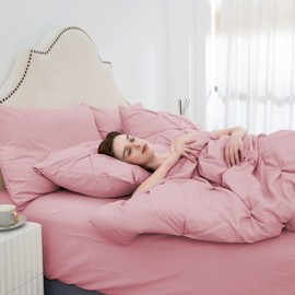 Ubauba 7pc Full Size Comforter Sets with Sheets for Girls, Pinched Pleat 7 Piece Bed in a Bag Blush Bed Set with Comforter, Pintuck All Season Bedding Sets (Pink,Full)