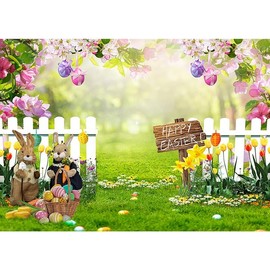 LTLYH 10x8ft Easter Backdrop Easter Photo Decorations Background Easter Rabbit Colorful Eggs Fence Grass Wall Decor Photography Background 172…