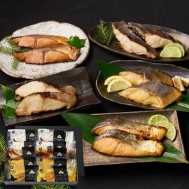 Hokkaido Maruichi Okada Shoten Hokkaido Pickled Fish Gift Set (5 Types, 10 Pieces, Lees, Saikyo, Miso, Teriyaki), Seafood Gift Set, Silver Spatula, Sea Bream, Autumn Salmon, Banded Hockke, Pickled in Saikyo, Miso Pickled, Teriyaki, Divided Present, Gourm