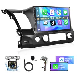 Podofo Wireless CarPlay Car Stereo Radio for Honda Civic 2006-2011, 10.1" Android Touch Screen Bluetooth Car Audio with GPS Navigation Android Auto FM RDS WiFi Mirror Link HD Backup Camera