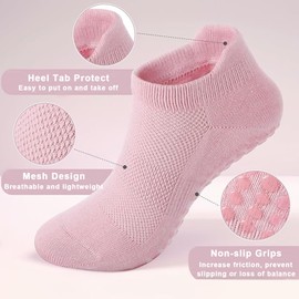 YQQZQ Pilates Socks with Grips for Women,Non-Slip Yoga Athletic Socks for Yoga Barre, Ballet, Barefoot Workout, Zumba,4 Pairs Mix Color